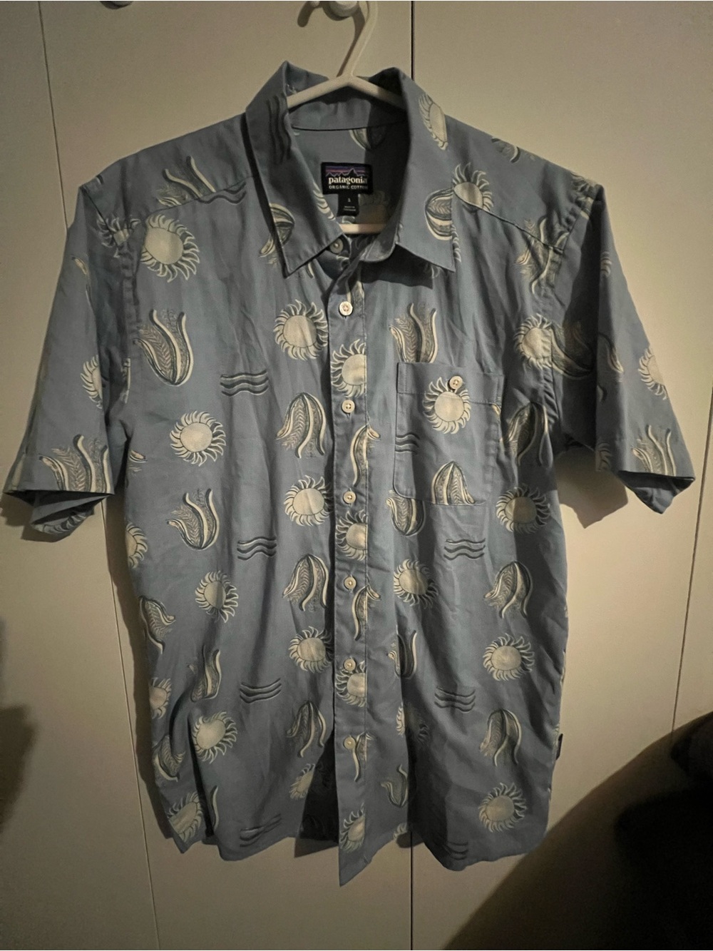 Patagonia Light Blue Short-Sleeve Printed Button-Down Shirt